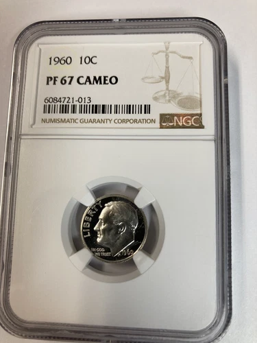 1960 BRIGHT SILVER Proof Roosevelt Dime 10c NGC Certified PF 67 Cameo