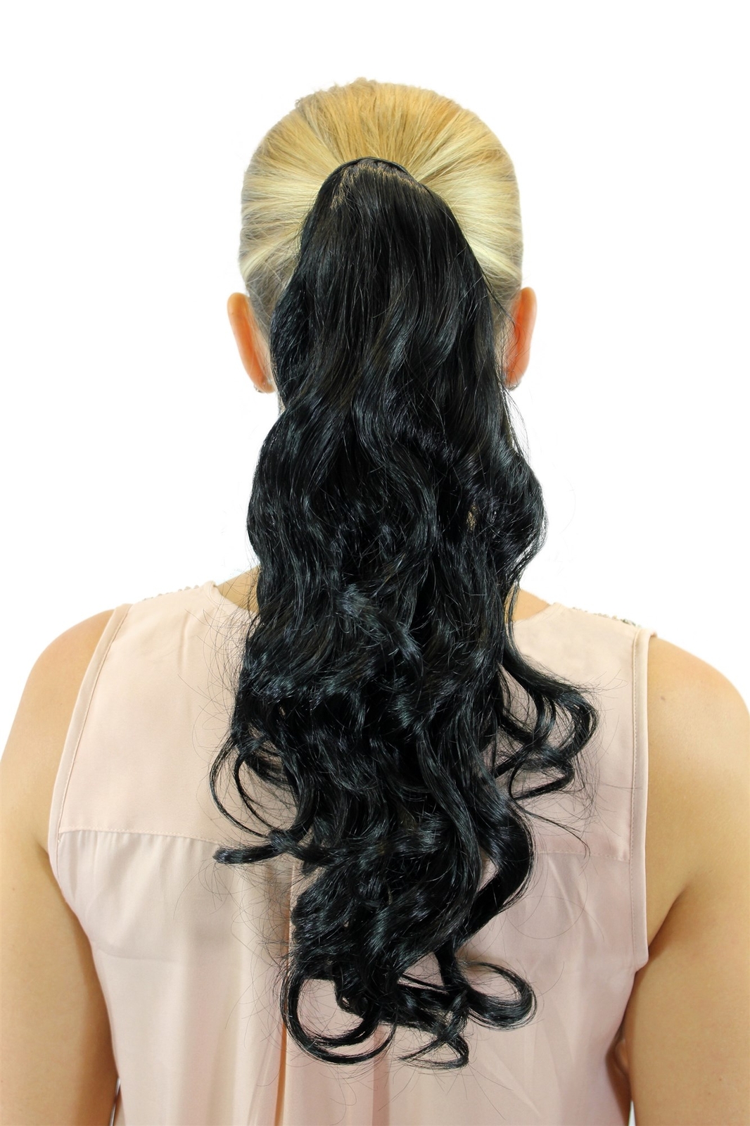 Hairpiece Ponytail Hooked Comb & Hairband Black Wavy Curly 45 CM ROSY-1
