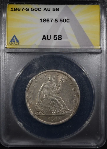 1867-S Liberty Seated Half Dollar "ANACS AU58" *Free SH After 1st Item*