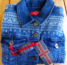 Nuevo~Liverpool Azul Denim, Punto de Cruz, Chaqueta Bordada Barco Pirata, Mediana