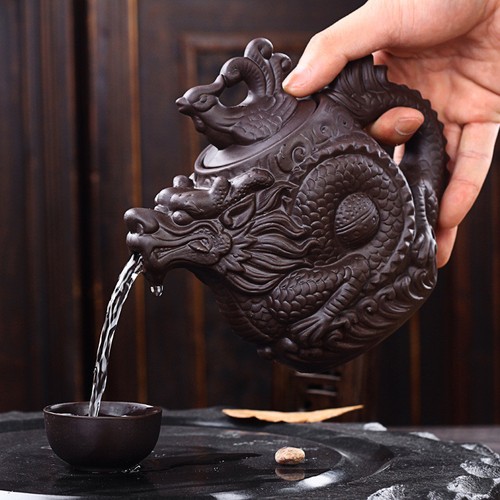Ceramic Teapot Tea Pot Dragon Phoenix Tea Kettle Tea Infuser Purple