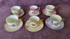 Lusterware Japan Hand Painted Demitasse Tea Cup  Saucer Set of 6 
