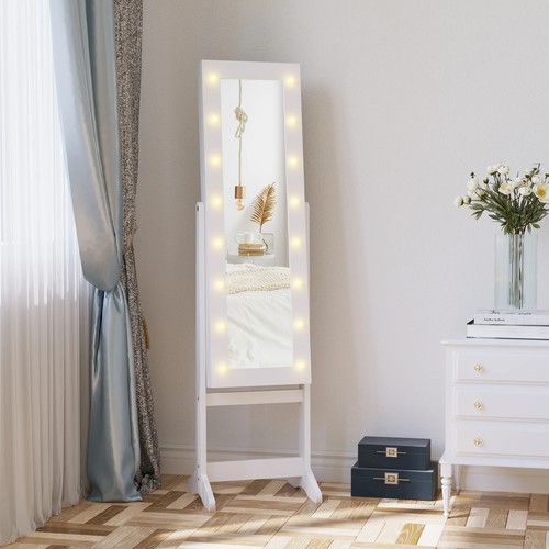 Full-Length Vanity Mirror Set LED Light Storage Cabinet Jewelry Cosmetic White - Picture 12 of 12