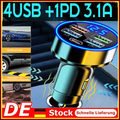 Neu Zigarettenanzünder 4 USB KFZ Auto Ladegerät mit LED Voltmeter für Handy  