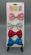 On the Verge 4 pk Sequin Bow Hair Clips, Brand New In Package