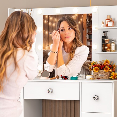 Schminktisch mit Spiegel und Beleuchtung Schlafzimmer Frisiertisch Schubladen DE - Bild 15 von 20