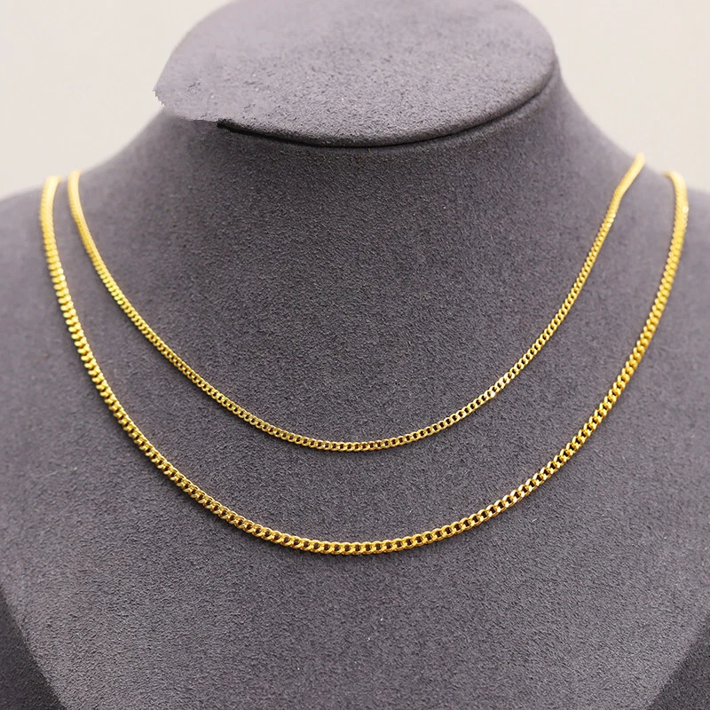 Pure Solid 999 24K Yellow Gold Chain Men Women Curb Link Necklace 4.5-4.6g