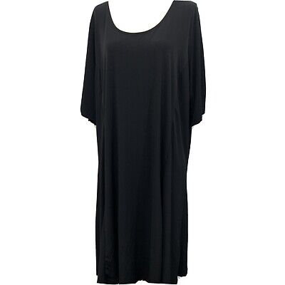 Susan Graver Black liquid knit dress w/ banded split elbow sleeves Plus ...