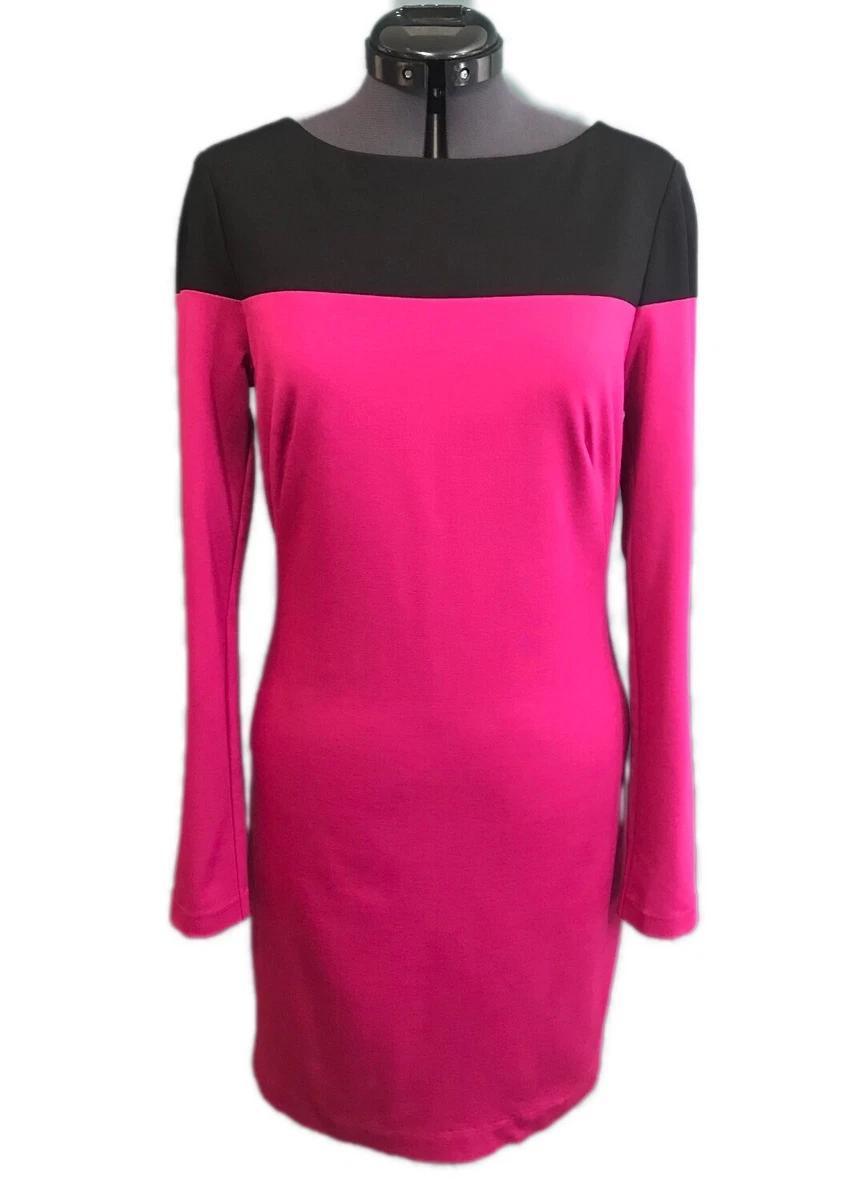 TRINA TURK Los Angeles Pink Black Color Block Dress 6 Small Work