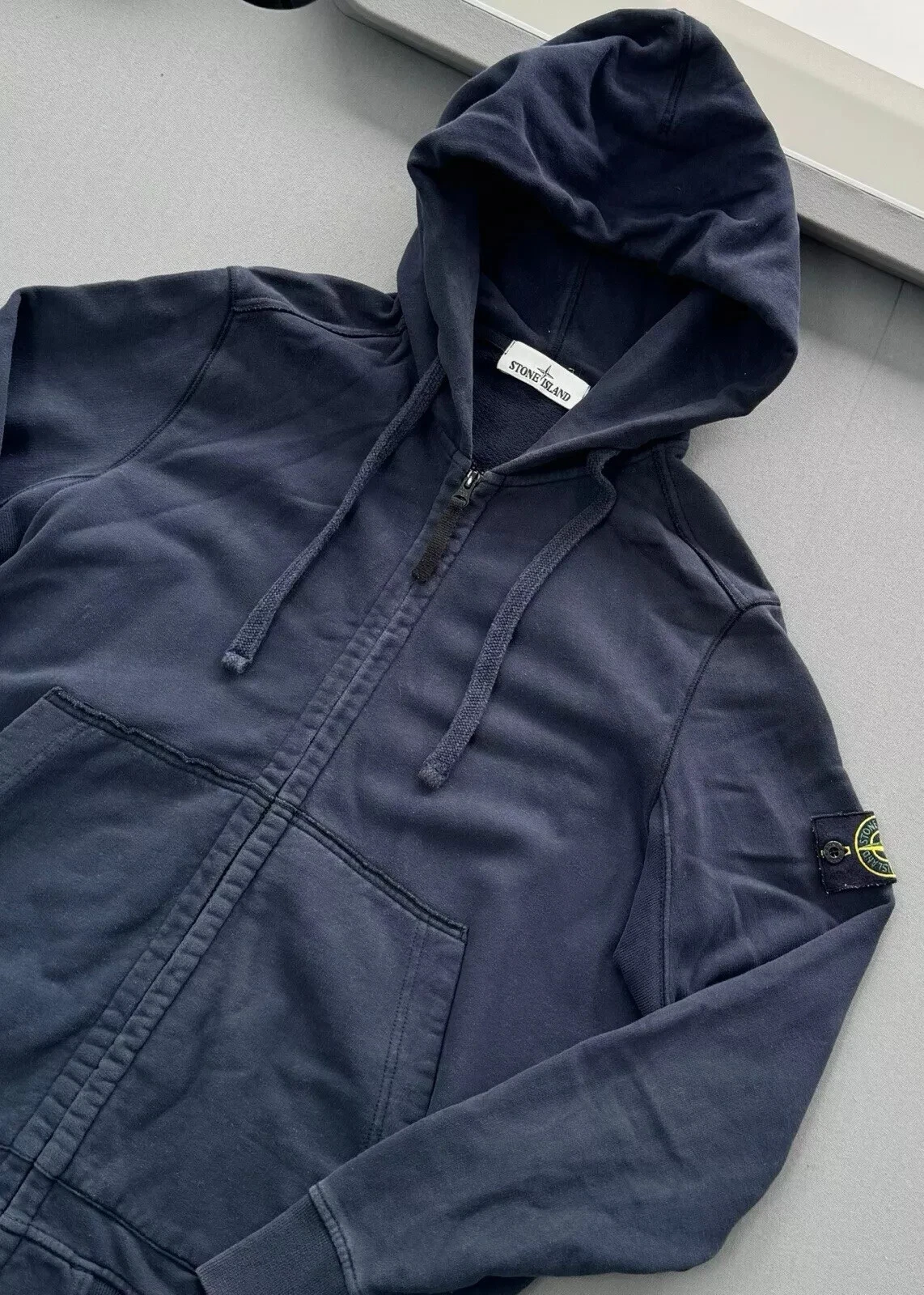 Cardigan Stone Island con cappuccio Blu Navy Medium 20 5" PTP Autentico