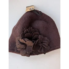 C.C. Exclusives Women's Brown Wool Beanie Hat with Flower Accent One Size