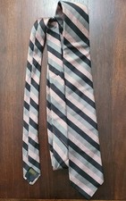 Mens Tie by ELAAN 100% Silk Made In USA Gray Black Pink Diagonal Stripes