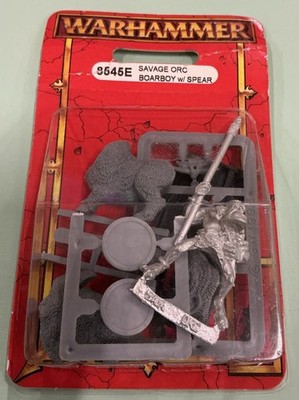 Warhammer 8545E Savage Orc Boarboy W/ Spear NIB OOP Metal & Plastic