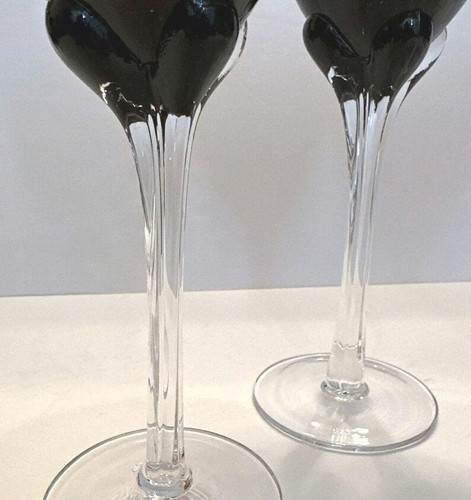 Murano Hand Blow Wine Glass Set - 2 Elegant Purple Glasses Stem Height 9.75" 4" - Picture 2 of 8