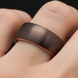 8mm Men’s Tungsten Wedding Band with Brushed Brown and Rose Gold Two-tone Finish