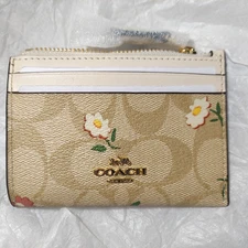COACH Mini Skinny Id Case In Signature Canvas & Leather Khaki Chalk Floral CR972