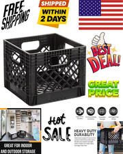 Heavy Duty Plastic Milk Crate 16QT Black with Handles Great Price