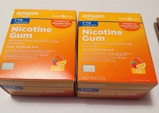 Lot of 2 Amazon Basic Care Nicotine Polacrilex 2mg Coated Fruit Gum 160 Pc 9/26