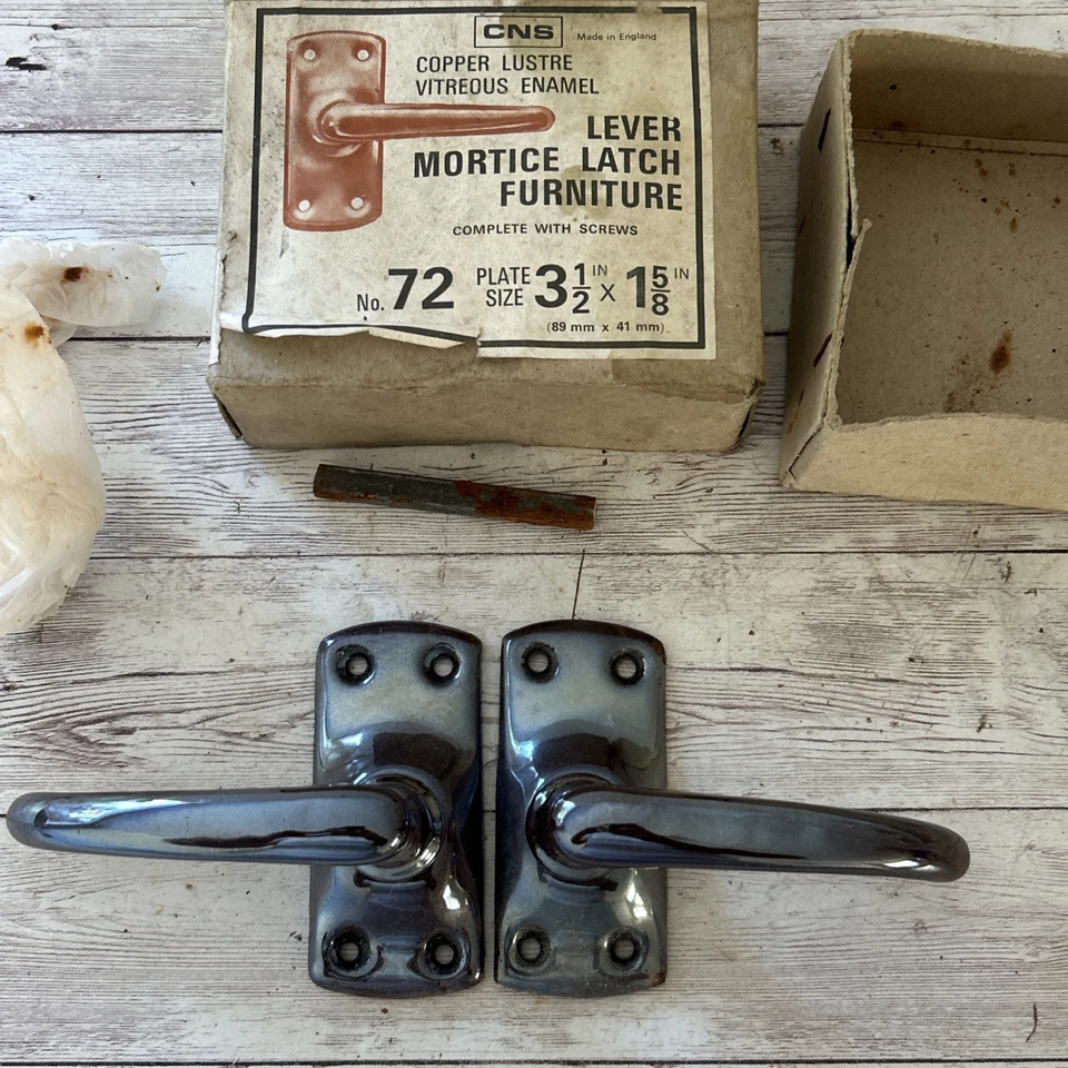 Vintage Vitreous Enamel Door Handle Pair New Old Stock Cns - Image 3 of 4