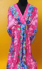 Royal Creations Hawaii  Muumuu Kimono Dress O/S Pink Floral  Retro Maxi 70s  
