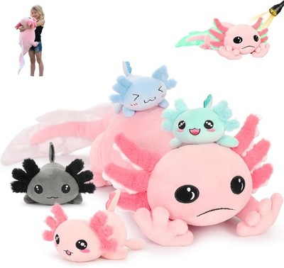 MaoGoLan 5 Pcs Axolotl Plush Stuffed Animal with 4 Babies Inside, 31.5'' Glow... 