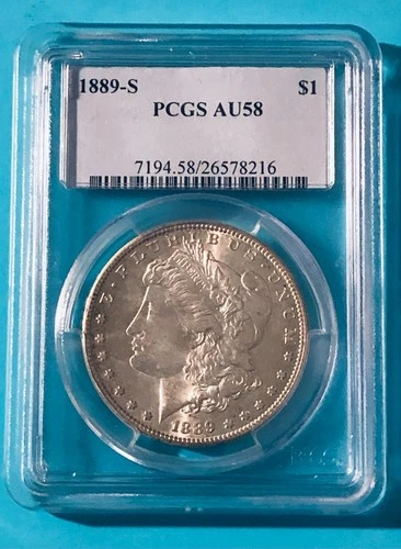 1889-S Morgan Silver Dollar ~ Coin Graded by PCGS as AU58 ~ San Francisco Mint