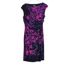 American Living Sheath Dress Sz 6 Vibrant Floral Ruched Draped Stretch Career