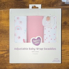 Parent's Choice Adjustable Cotton Wrap Swaddle 0-3M 3 Pack Pink White Multi