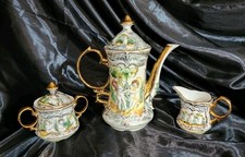 Vintage Pereiras Valado Porcelain Coffee Tea Set hand painted Portugal Cherubs