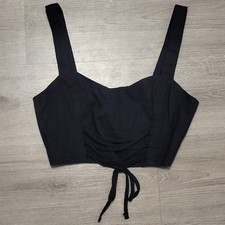 Abercrombie  Fitch Black Smocked Corset Lace Up Crop Top Tank Boho Size Small