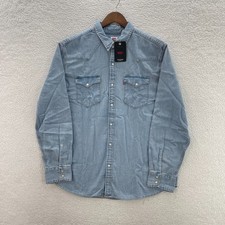Levis Shirt Mens Small Blue Denim The Western Pearl Snap Yoke Cowboy Ranch Rodeo