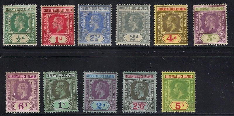 Gilbert & Ellice Is., 1912-1916, Scott #14-17, 19-25, Mint, Lightly Hinged