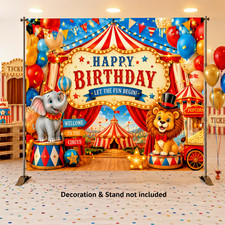 Circus Carnival Birthday Photo Backdrop Big Top Tent Cartoon Animal Party Banner