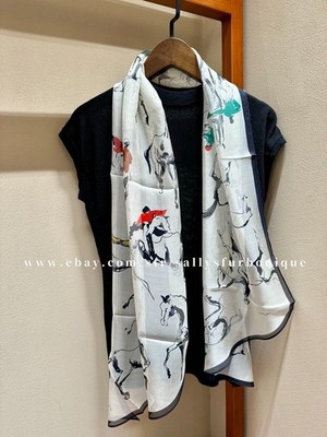 Sallys 100% Mulberry Silk Chiffon Shawl Horses Print Neckerchief Oblong Scarf
