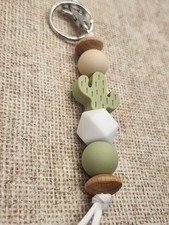 Boho Cactus Keychain Silicone and Wood Beads