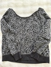 Gray Cheetah Print Pullover Long Sleeve Off the Shoulder Sweatshirt