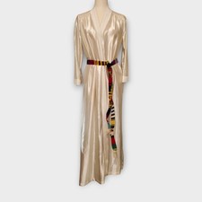 Vintage Robe Sears AT HOME WEAR Size 8/10 S/M Ivory Satin Long Needs Belt/Sash