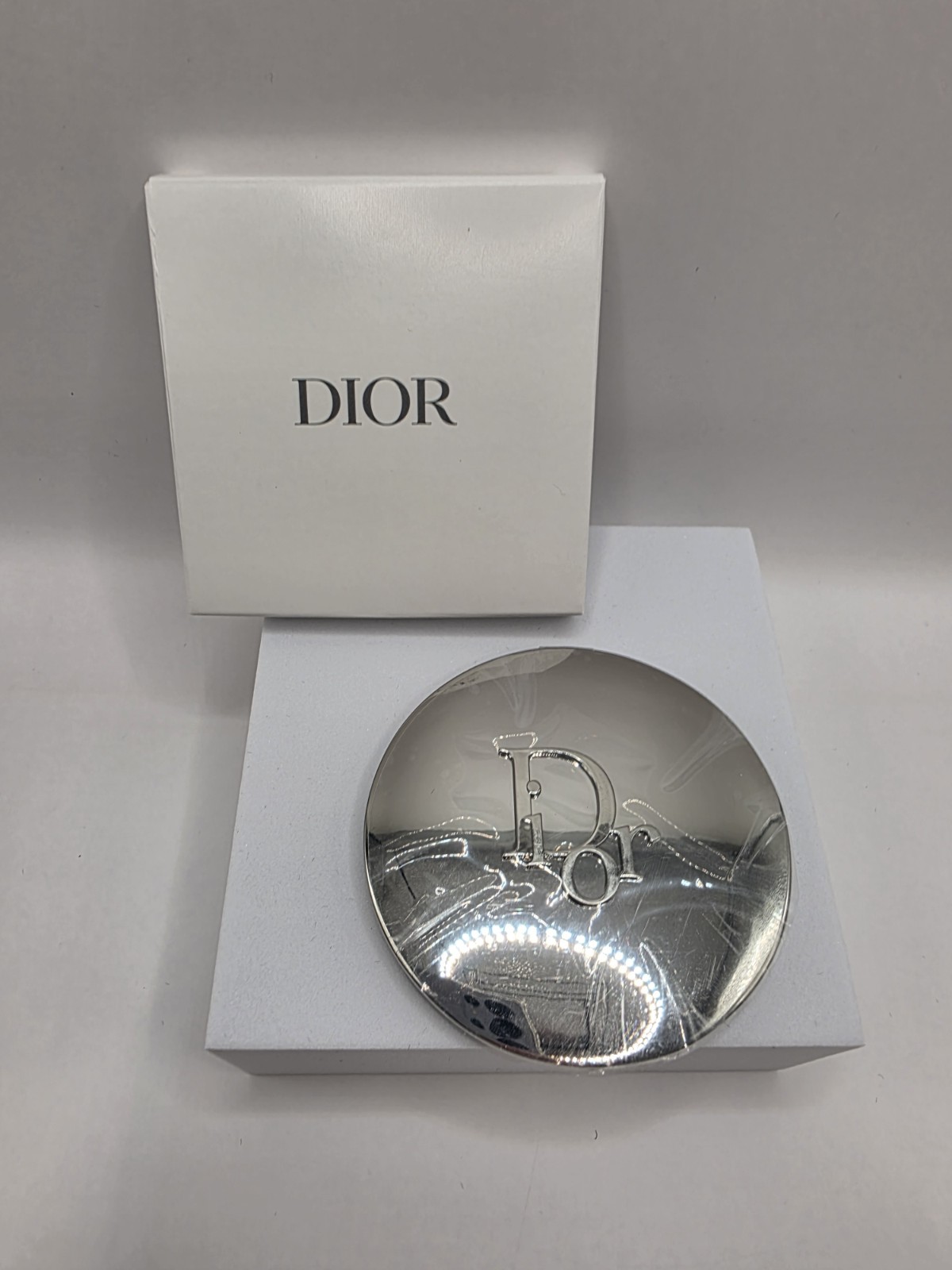 Dior Round Silver Tone Compact Mirror New Authentic GWP-image