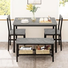 4-Piece Dining Set Table Chairs Bench Metal Frame Compact Space-Saving, Kitchen