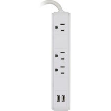 Prime Wire  Cable 3-Outlet/2-USB-A 300J White Surge Strip with 2.5 Ft. Cord