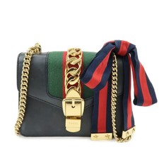 GUCCI Sylvie Sherry Leather Chain Shoulder Bag Black 431666 Authentic Used F/S