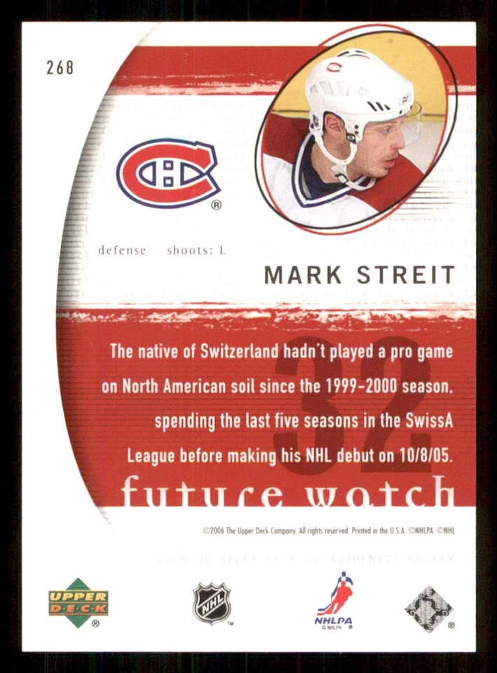 2005-06 SP Authentic #268 Mark Streit RC /1999 - Image 2 of 2