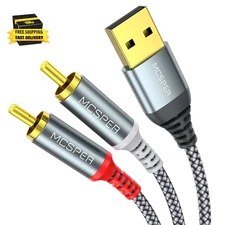 USB to RCA Audio Cable (6.6FT), USB 2.0 Male to 2 RCA Male Stereo Audio Cable Co
