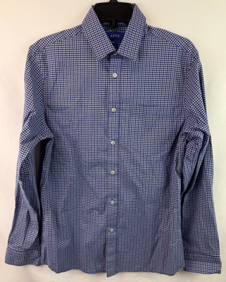 Apt.9 Premier Flex Blue Plaid Button Up Long Sleeve Men's Size Small