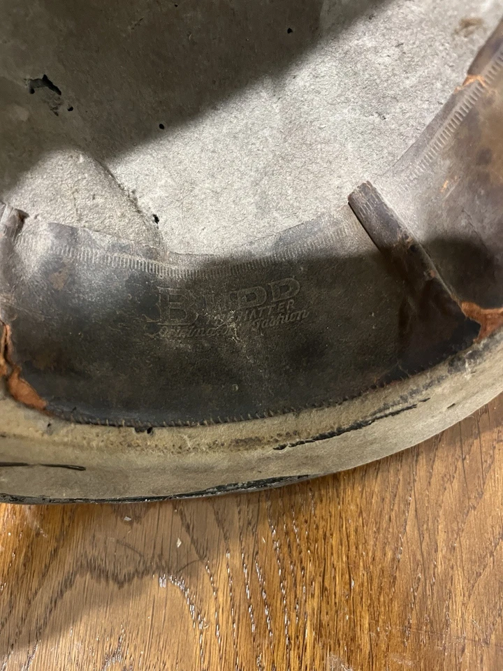 Antique 1920s Bullard Fire Helmet Metal & Leather “1 LIEUT F.D.” Eagle Finial - Image 2 of 4