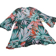 ANNE COLE Women's M/L Zesty Tropical V Neck Flounce Tunic Swimsuit Cover Up NWT