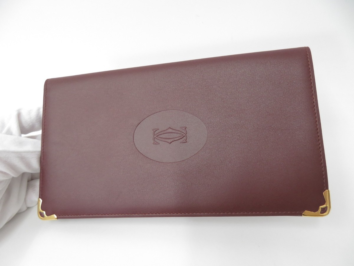 Authentic Cartier Must de Cartier Leather Bifold Long Wallet S