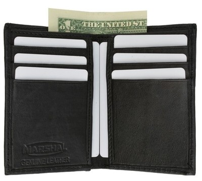 New Slim Thin Mens Bifold Genuine Leather ID Wallet Card Holder Black