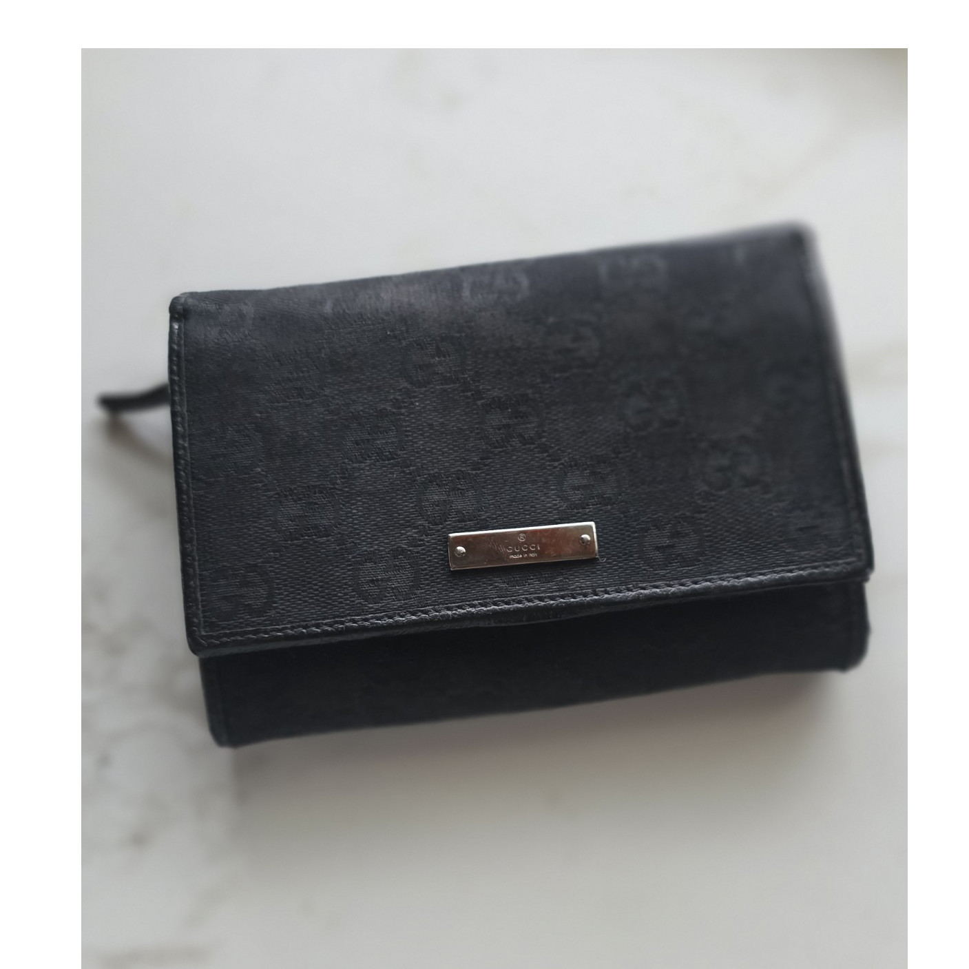 Gucci Black GG Monogram Canvas Leather Wallet Continental Bifold