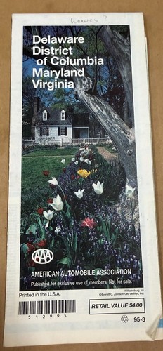 AAA Road Map Delaware DC Maryland Virginia Travel Map 95-3